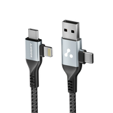 Ambrane 4 In 1 Multi-Functional Charging Cable 60W | Fast Charging & Data Sync | Universal USB, Type-C, Lightning Cable | Compatible With Android, iPhone, Tablets, And USB-C Devices (AC4CL-15, Silver/Black),1M